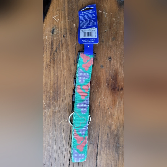 2 /$15 Hamilton Dog Collar Nylon Ribbon Overlay 18 - 26 Aqua Pastel Bones - Picture 3 of 8
